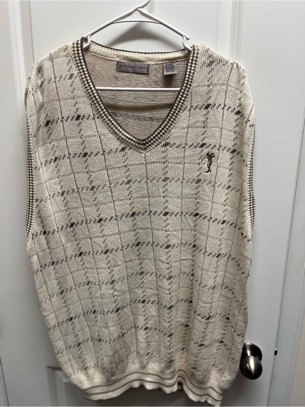 Vintage Cypress Links Mens XL Golf Sweater Vest V-Neck Beige Argyle Made in USA